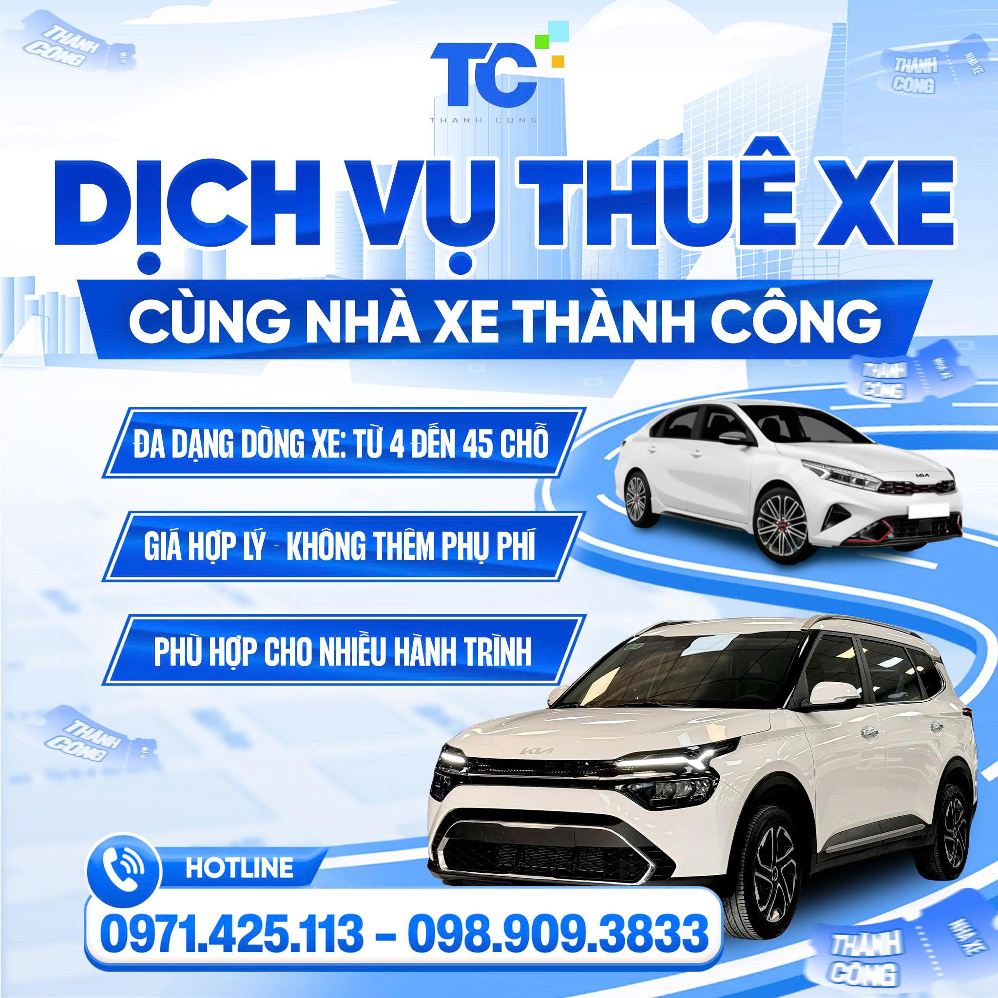 THUÊ XE DU LỊCH, CƯỚI HỎI UY TÍN CÙNG NHÀ XE THÀNH CÔNG – AN TOÀN, THOẢI MÁI TRÊN MỌI HÀNH TRÌNH